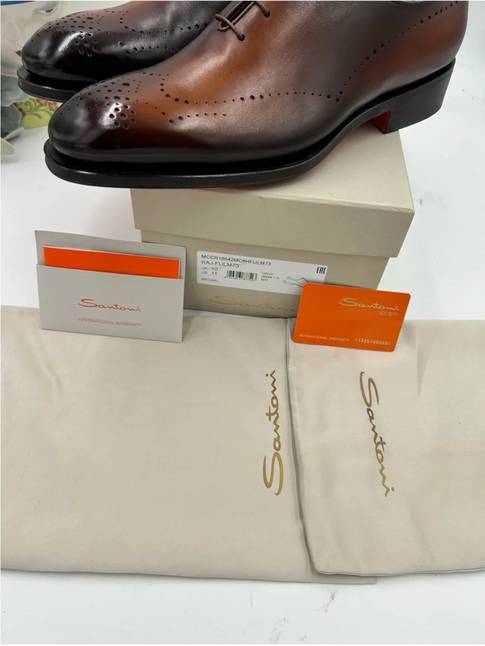 Santoni Men’s  gradient Brown Burnished Leather Oxford Shoes. Size 11